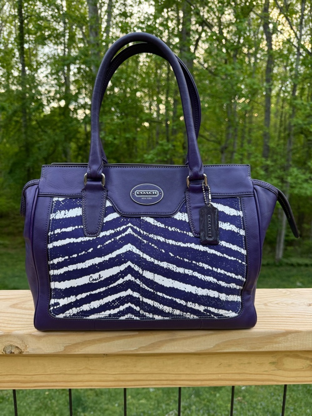 Coach Legacy Zebra Print Purple and White Zebra-Print Leather Tote - Picture 7 of 7